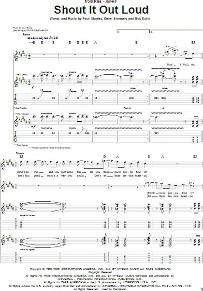 Shout It Out Loud - Guitar TAB, New, Main