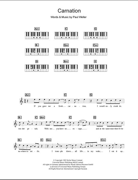 Carnation - Piano Chords/Lyrics, New, Main
