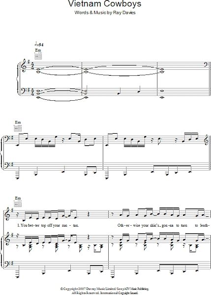 Vietnam Cowboys - Piano/Vocal/Guitar, New, Main