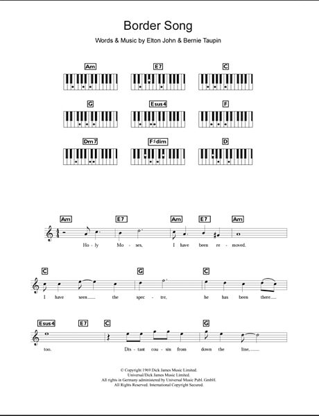 Border Song - Piano Chords/Lyrics, New, Main