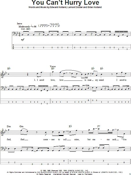 You Can't Hurry Love - Bass Tab, New, Main