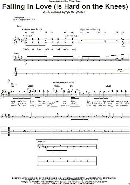 Falling In Love (Is Hard On The Knees) - Bass Tab, New, Main
