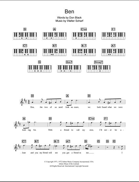 Ben - Piano Chords/Lyrics, New, Main