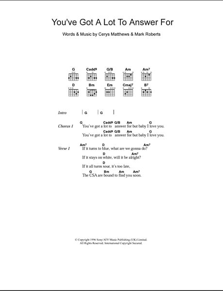 You've Got A Lot To Answer For - Guitar Chords/Lyrics, New, Main