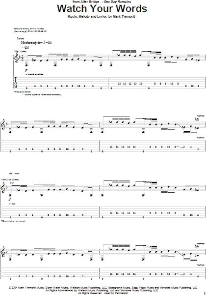 Watch Your Words - Guitar TAB, New, Main