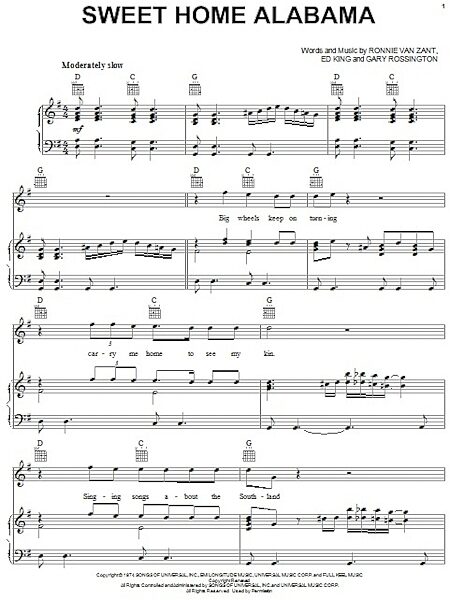 Sweet Home Alabama - Piano/Vocal/Guitar, New, Main