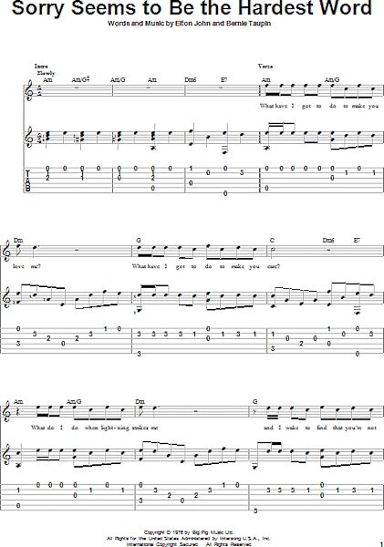 Sorry Seems To Be The Hardest Word - Solo Guitar, New, Main