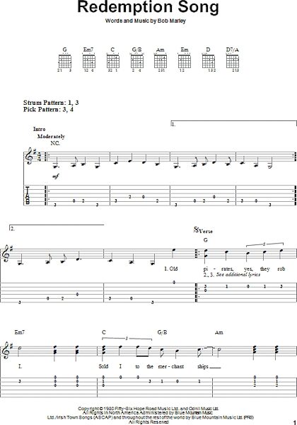Redemption Song - Easy Guitar with TAB, New, Main