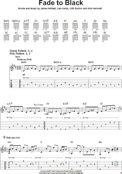 Fade To Black - Easy Guitar with TAB, New, Main