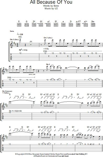 All Because Of You - Guitar TAB, New, Main