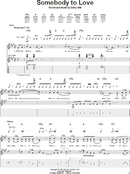 Somebody To Love - Guitar TAB, New, Main