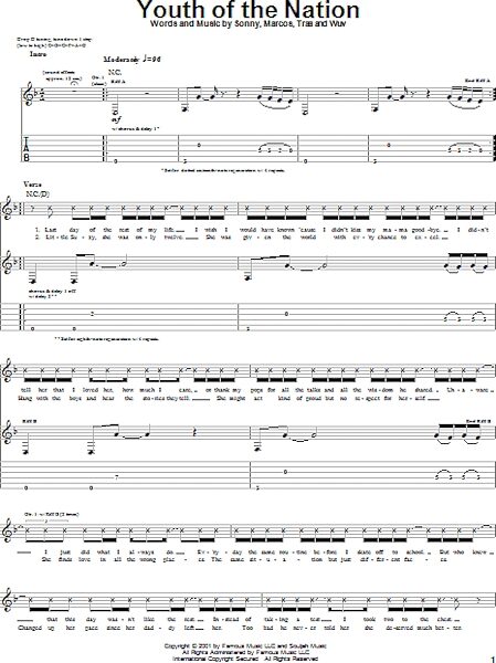Youth Of The Nation - Guitar TAB, New, Main
