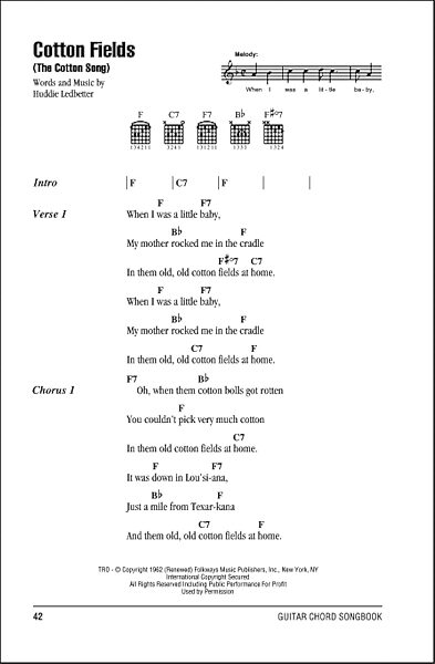 Cotton Fields (The Cotton Song) - Guitar Chords/Lyrics, New, Main
