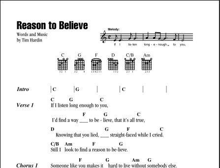 Reason To Believe - Guitar Chords/Lyrics, New, Main