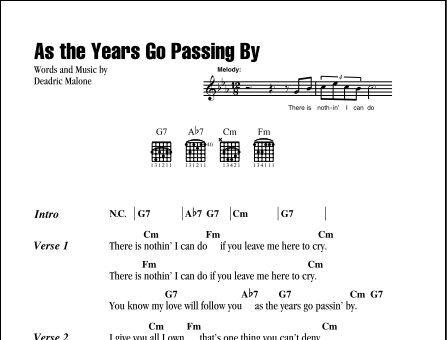 As The Years Go Passing By - Guitar Chords/Lyrics, New, Main