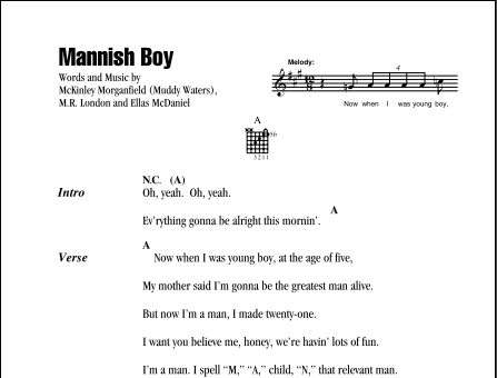 Mannish Boy - Guitar Chords/Lyrics, New, Main