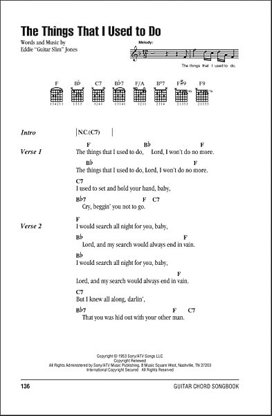 The Things That I Used To Do - Guitar Chords/Lyrics, New, Main