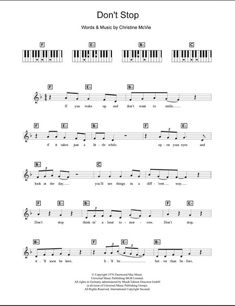 Don't Stop - Piano Chords/Lyrics, New, Main