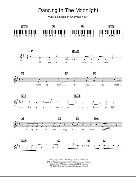 Dancing In The Moonlight - Piano Chords/Lyrics, Main