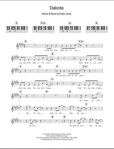 Dakota - Piano Chords/Lyrics, New, Main
