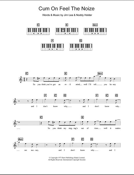Cum On Feel The Noize - Piano Chords/Lyrics, Main