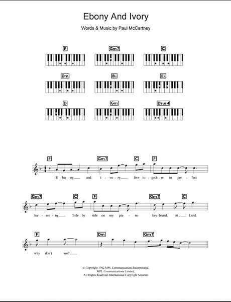 Ebony And Ivory - Piano Chords/Lyrics, New, Main