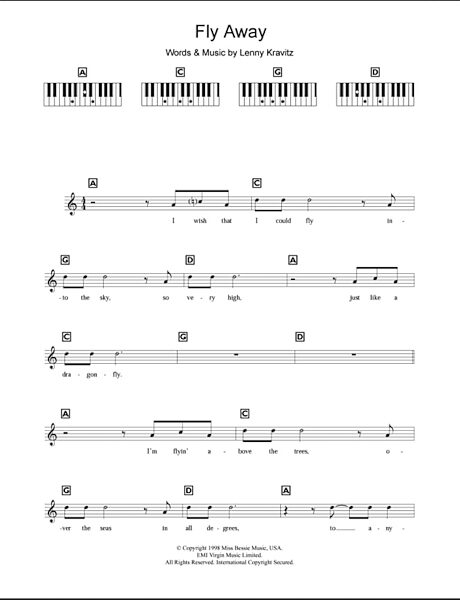 Fly Away - Piano Chords/Lyrics, New, Main