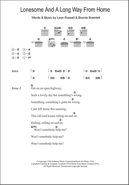 Lonesome And A Long Way From Home - Guitar Chords/Lyrics, New, Main