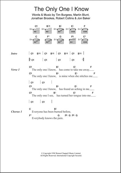 The Only One I Know - Guitar Chords/Lyrics, New, Main