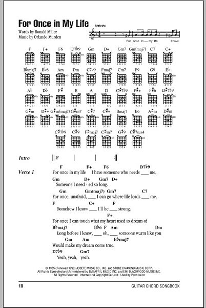 For Once In My Life - Guitar Chords/Lyrics, New, Main