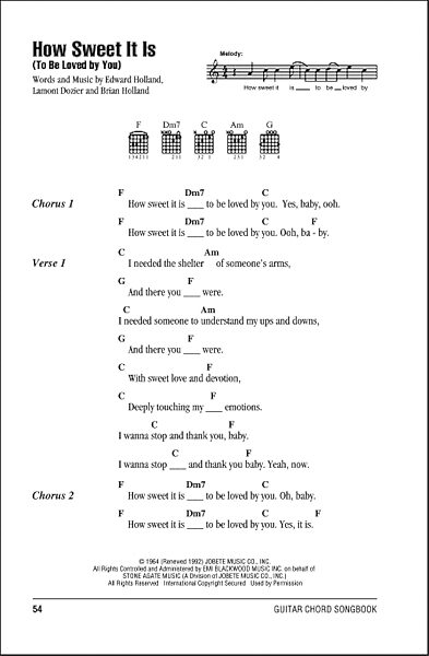 How Sweet It Is (To Be Loved By You) - Guitar Chords/Lyrics, New, Main