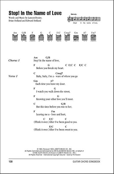 Stop! In The Name Of Love - Guitar Chords/Lyrics, New, Main