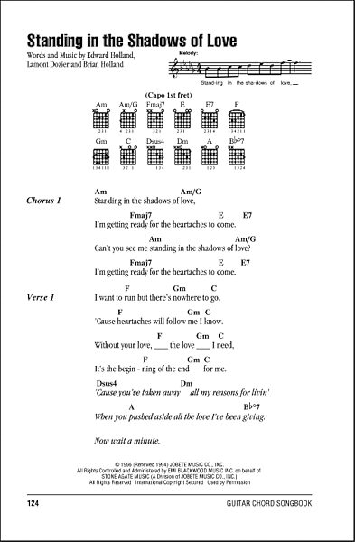 Standing In The Shadows Of Love - Guitar Chords/Lyrics, New, Main