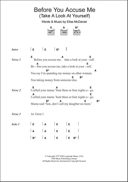 Before You Accuse Me (Take A Look At Yourself) - Guitar Chords/Lyrics, New, Main