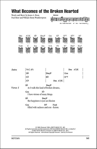 What Becomes Of The Broken Hearted - Guitar Chords/Lyrics, New, Main