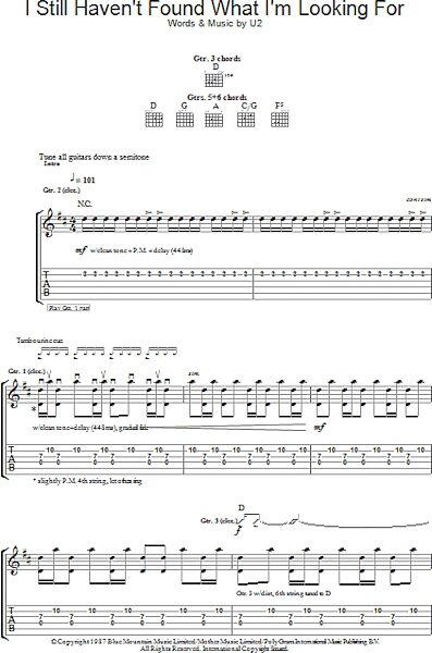 I Still Haven't Found What I'm Looking For - Guitar TAB, New, Main