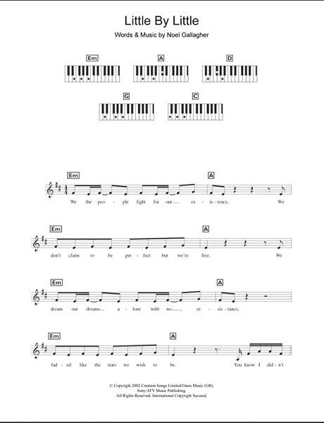 Little By Little - Piano Chords/Lyrics, New, Main