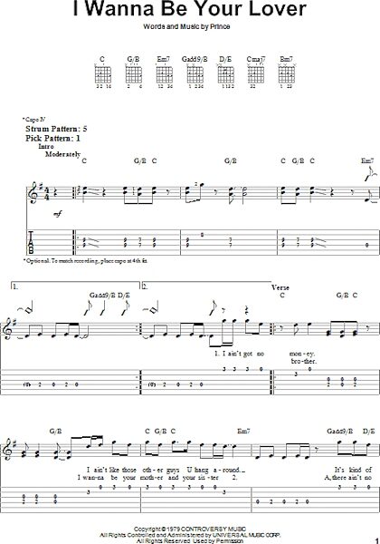 I Wanna Be Your Lover - Easy Guitar with TAB, New, Main