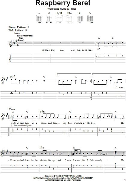 Raspberry Beret - Easy Guitar with TAB, New, Main