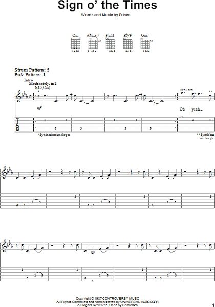 Sign O' The Times - Easy Guitar with TAB, New, Main
