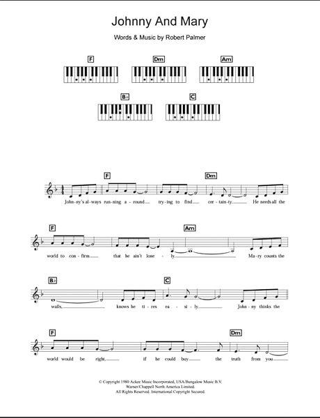 Johnny And Mary - Piano Chords/Lyrics, New, Main