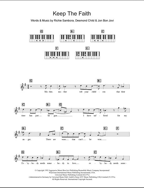 Keep The Faith - Piano Chords/Lyrics, New, Main