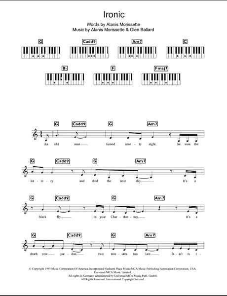 Ironic - Piano Chords/Lyrics, New, Main