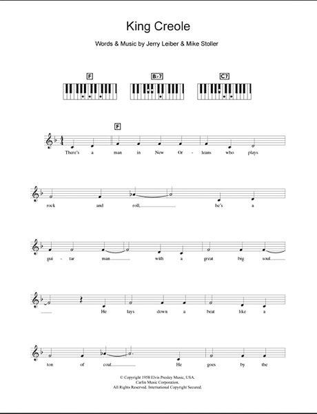 King Creole - Piano Chords/Lyrics, New, Main