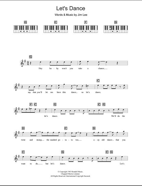 Let's Dance - Piano Chords/Lyrics, New, Main