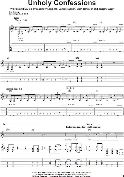 Unholy Confessions - Guitar Tab Play-Along, New, Main