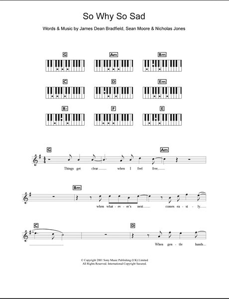 So Why So Sad - Piano Chords/Lyrics, New, Main