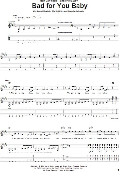 Bad For You Baby - Guitar TAB, New, Main