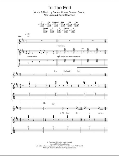 To The End - Guitar TAB, New, Main