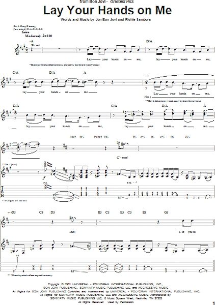 Lay Your Hands On Me - Guitar TAB, New, Main